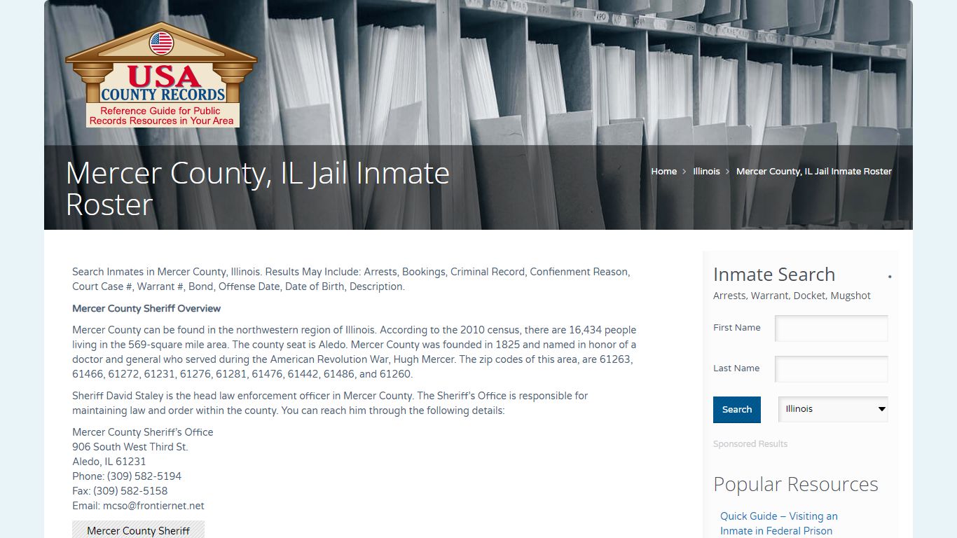 Mercer County, IL Jail Inmate Roster | Name Search